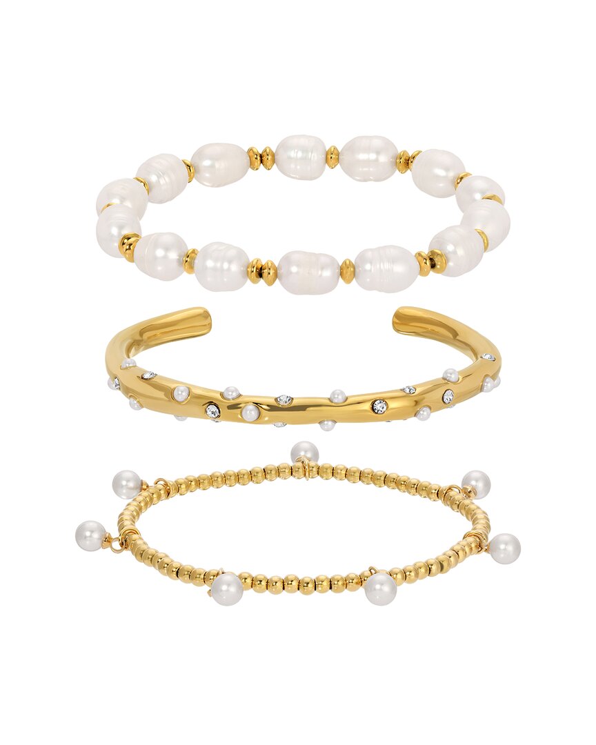 Eye Candy La Lucia Cz 3pc Stackable Bracelet Set In Gold