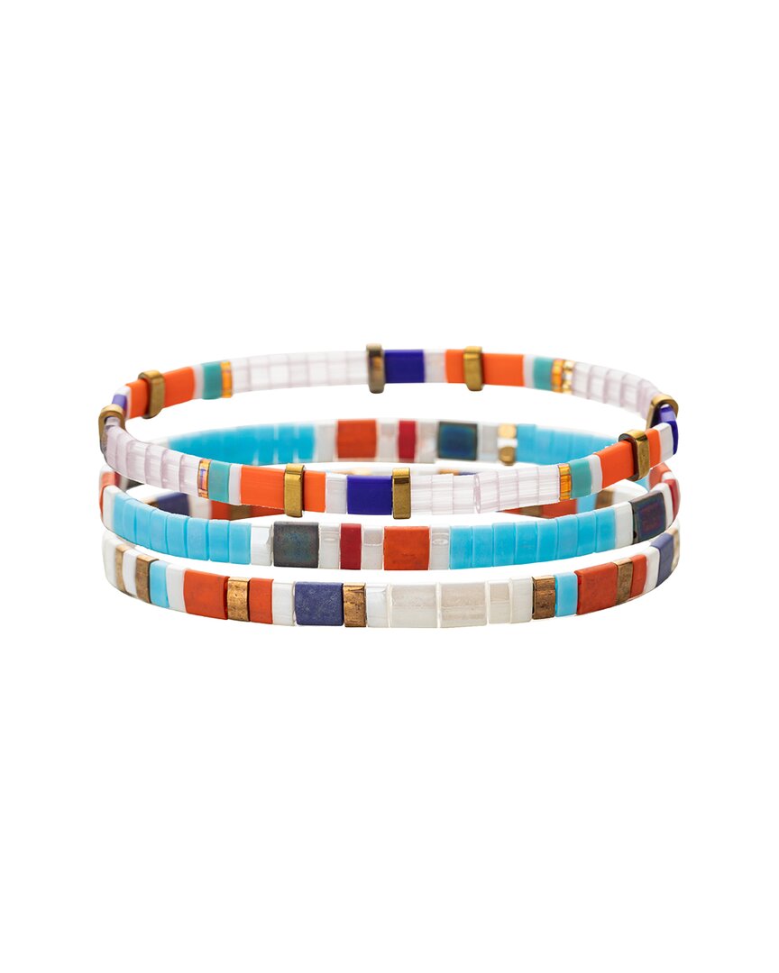 Eye Candy La Emma Gold Tone Plated Enamel Stretch Bracelet In Multi