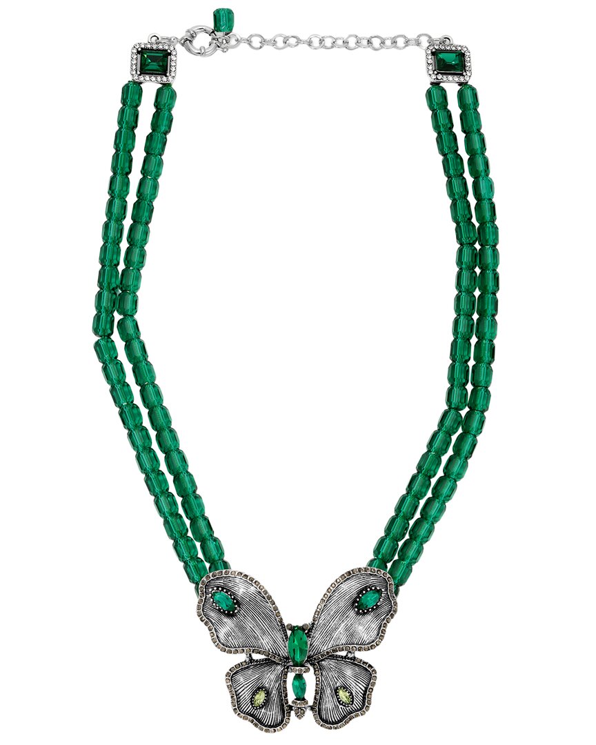 Eye Candy La Azura Beaded Statement Bib Necklace In Green