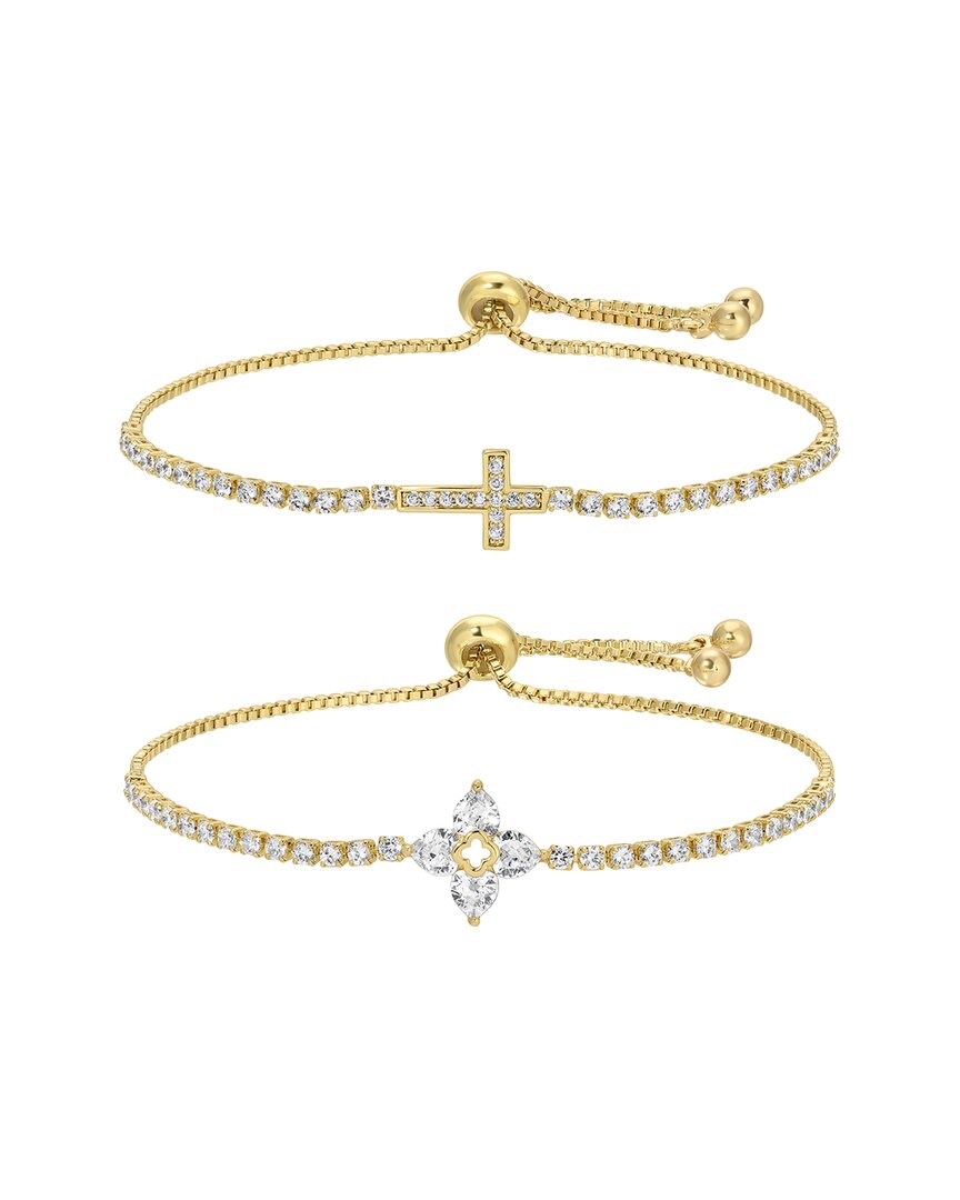 Eye Candy La Cross Cz Bolo Bracelet Set In Gold