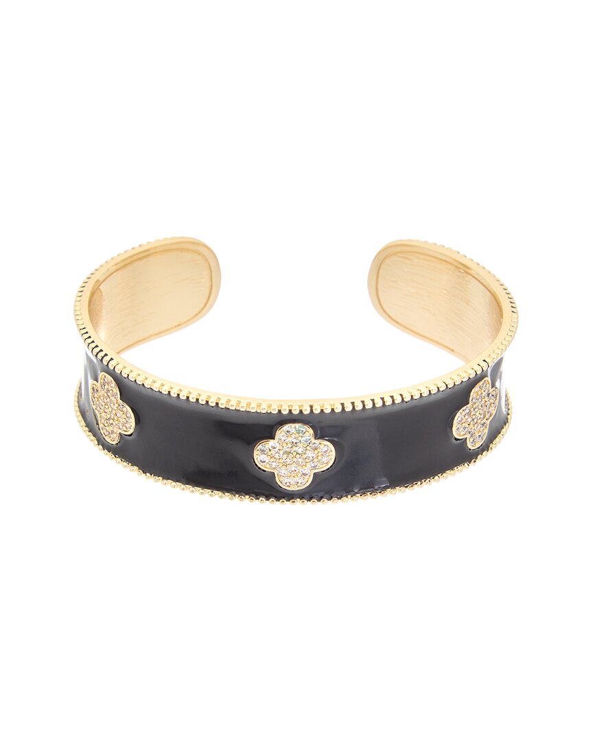 Juvell Cubic Zirconia Clover Enamel Cuff Bracelet In Gold