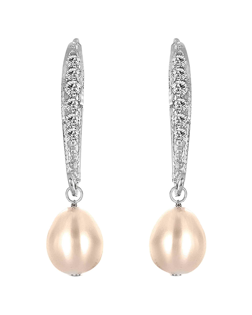 Genevive Silver Cz 8-10mm Pearl Drop Earrings