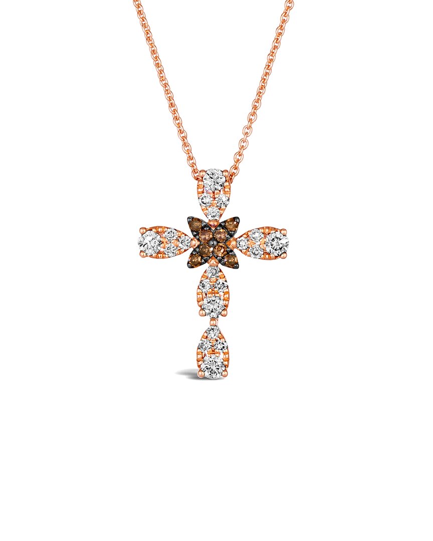 Le Vian Chocolate Diamond & Nude Diamond Cross Adjustable 20" Pendant Necklace (3/8 Ct. T.w.) In 14k Rose Go In Multi