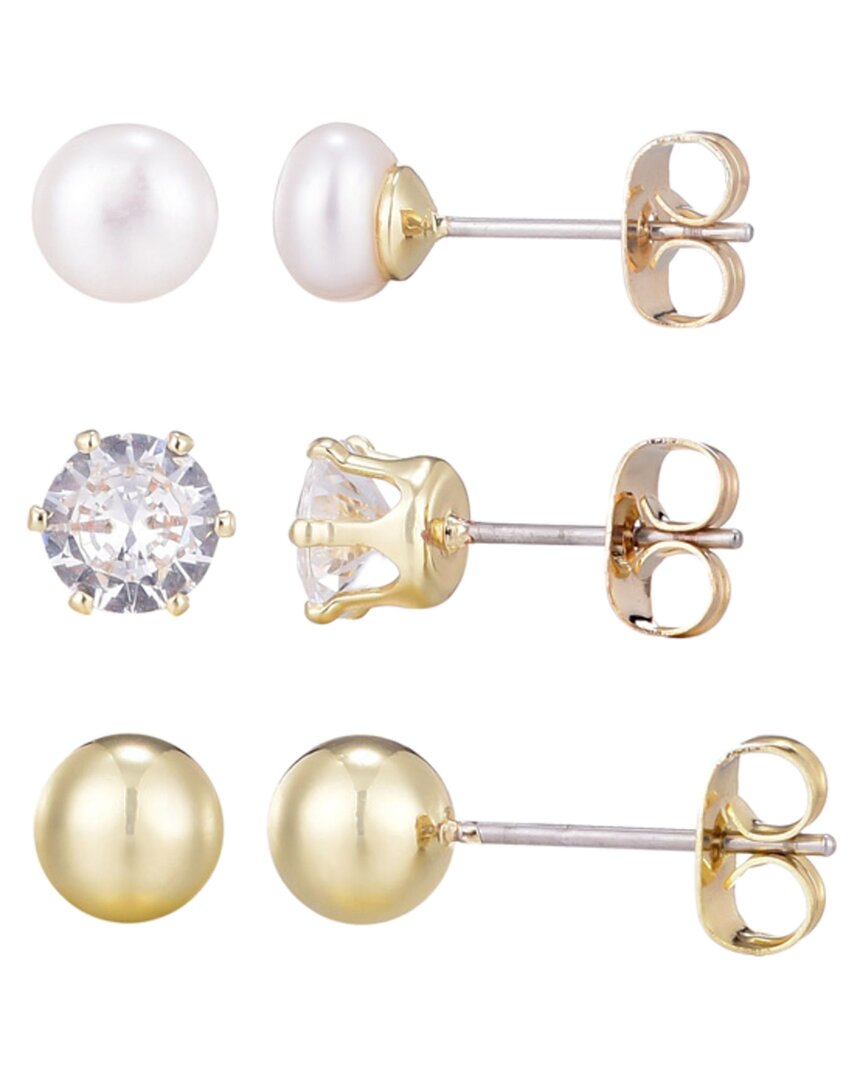 Adornia 14k Plated 5mm Pearl Stud Earring Set In Gold