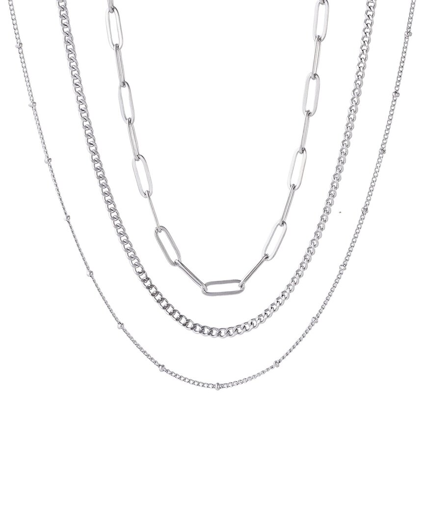 Adornia Silver Plated Stainless Steel Tarnish-resistant Chain Necklace Set In Silver