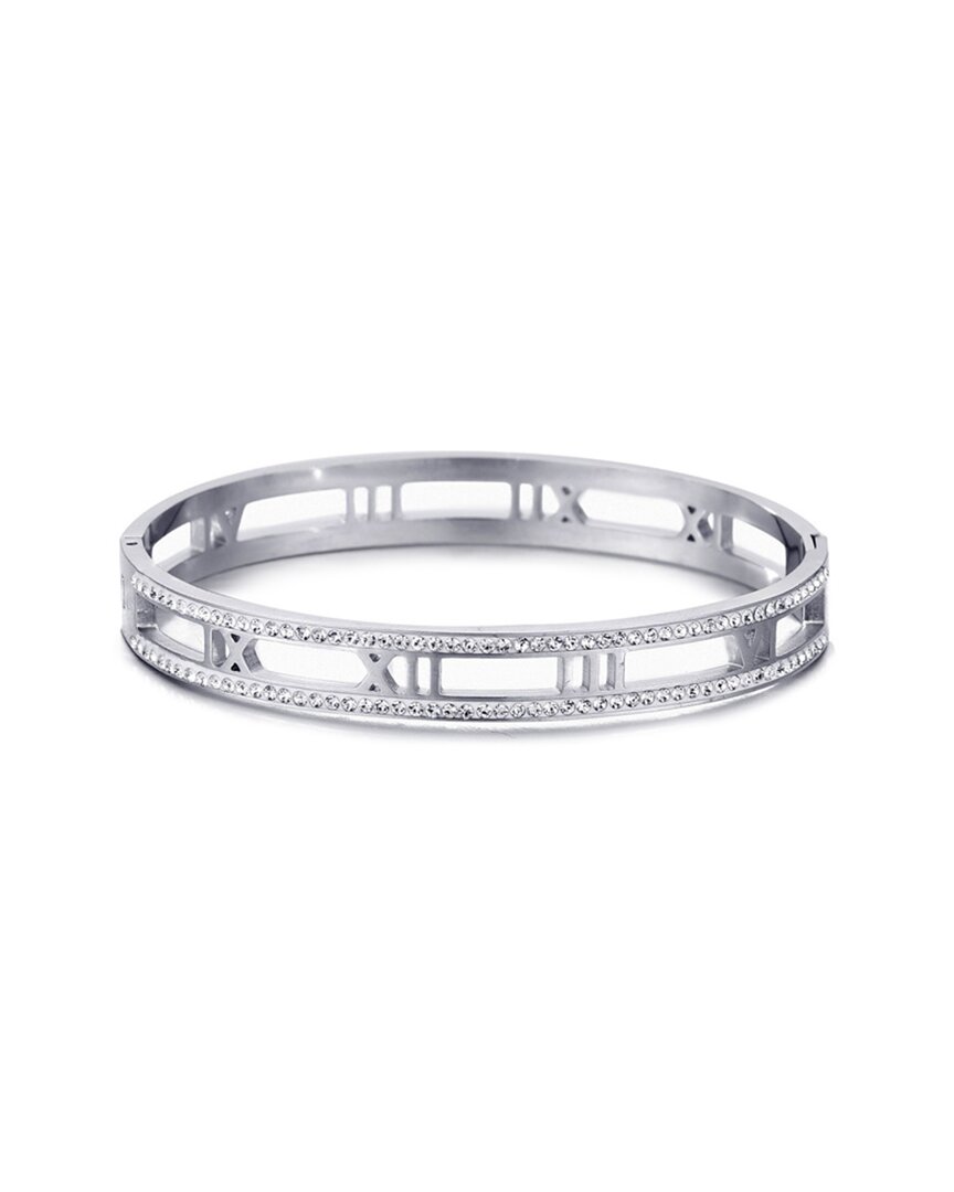 Adornia Silver Plated Stainless Steel Cz Tarnish-resistant Roman Numerals Bangle Bracelet In Silver