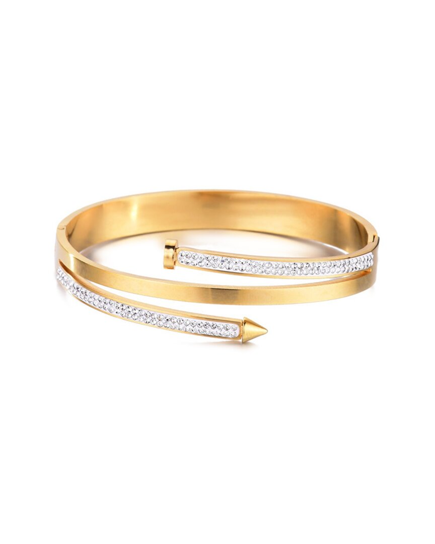 Adornia 18k Plated Stainless Steel Cz Tarnish-resistant Chunky Nail Bangle Bracelet In Gold