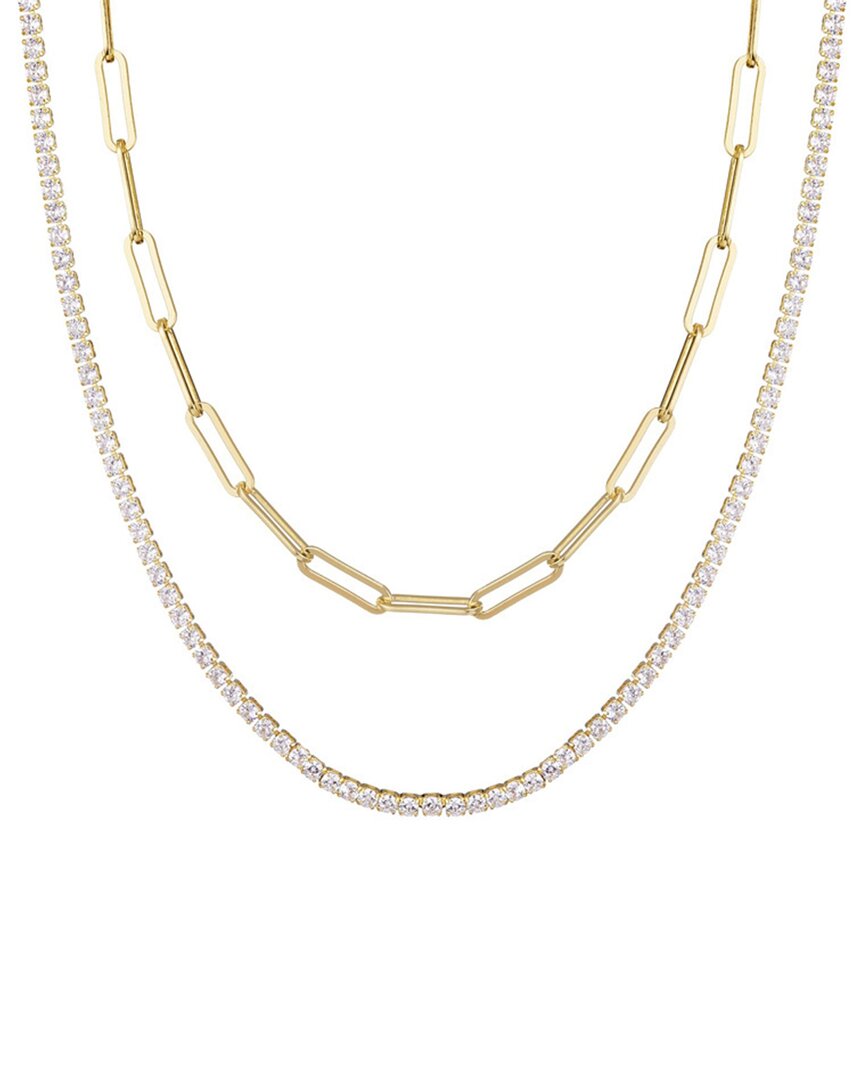 Adornia 14k Plated Paperclip & Tennis Necklace Set In Gold