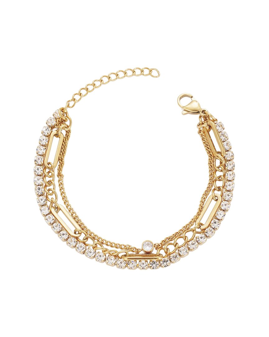 Adornia 18k Plated Stainless Steel Tarnish-resistant Layered Crystal Tennis 3-chain Bracelet In Gold