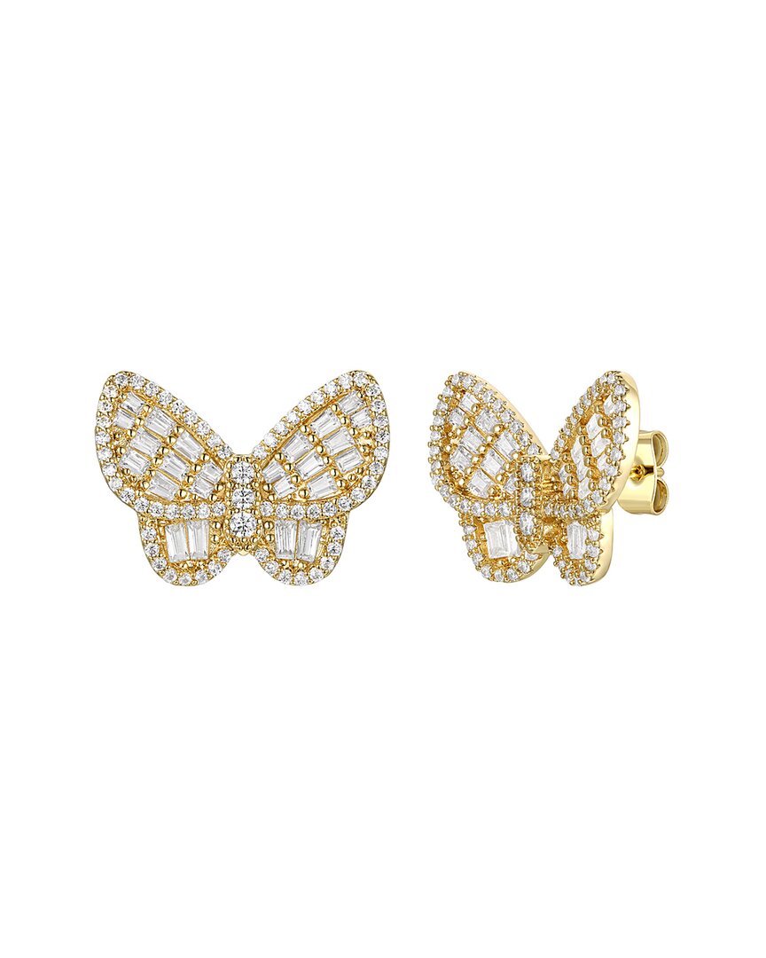Genevive 14k Over Silver Cz Cluster Butterfly Studs