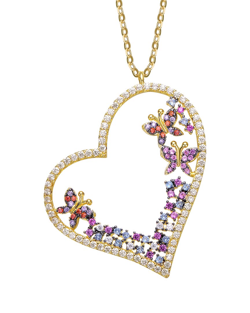 Genevive 14k Over Silver Cz Heart Necklace