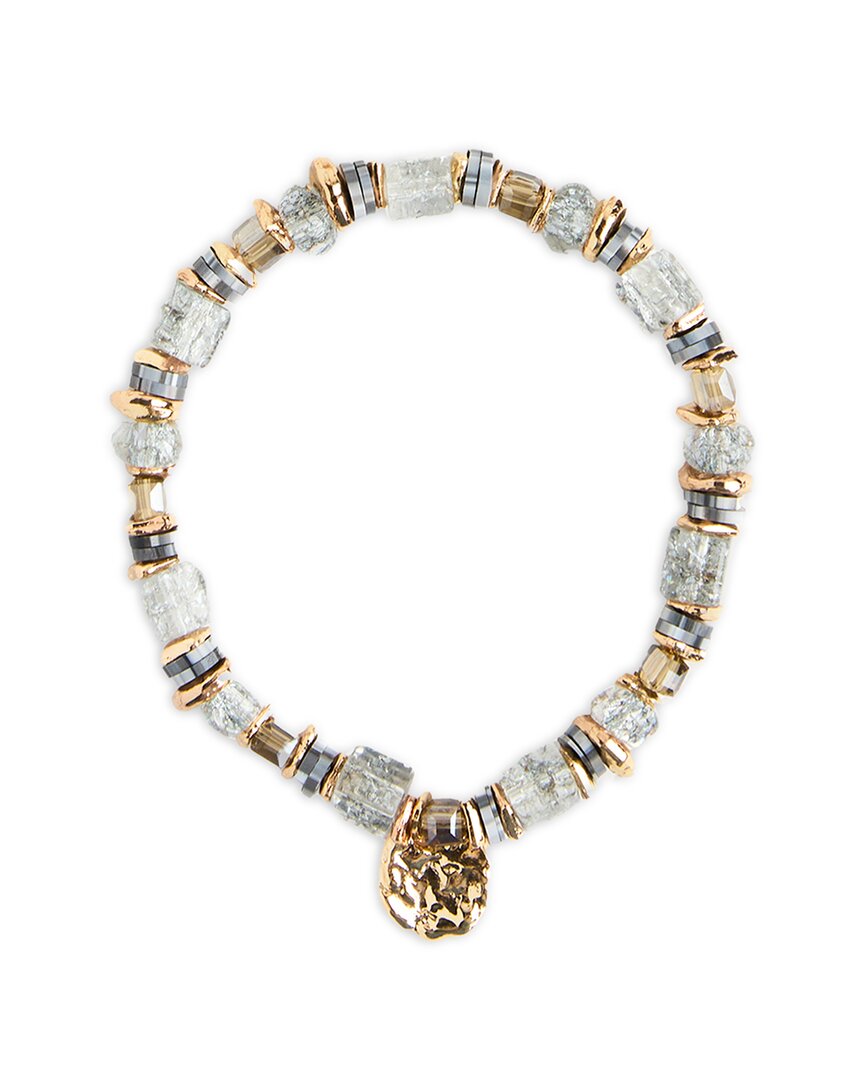 Saachi Grey Beaded Stretch Hammer Bracelet In Gold