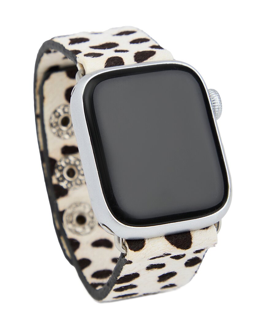 Saachi Stainless Steel Cow Print Button Apple Watch Band In Brown