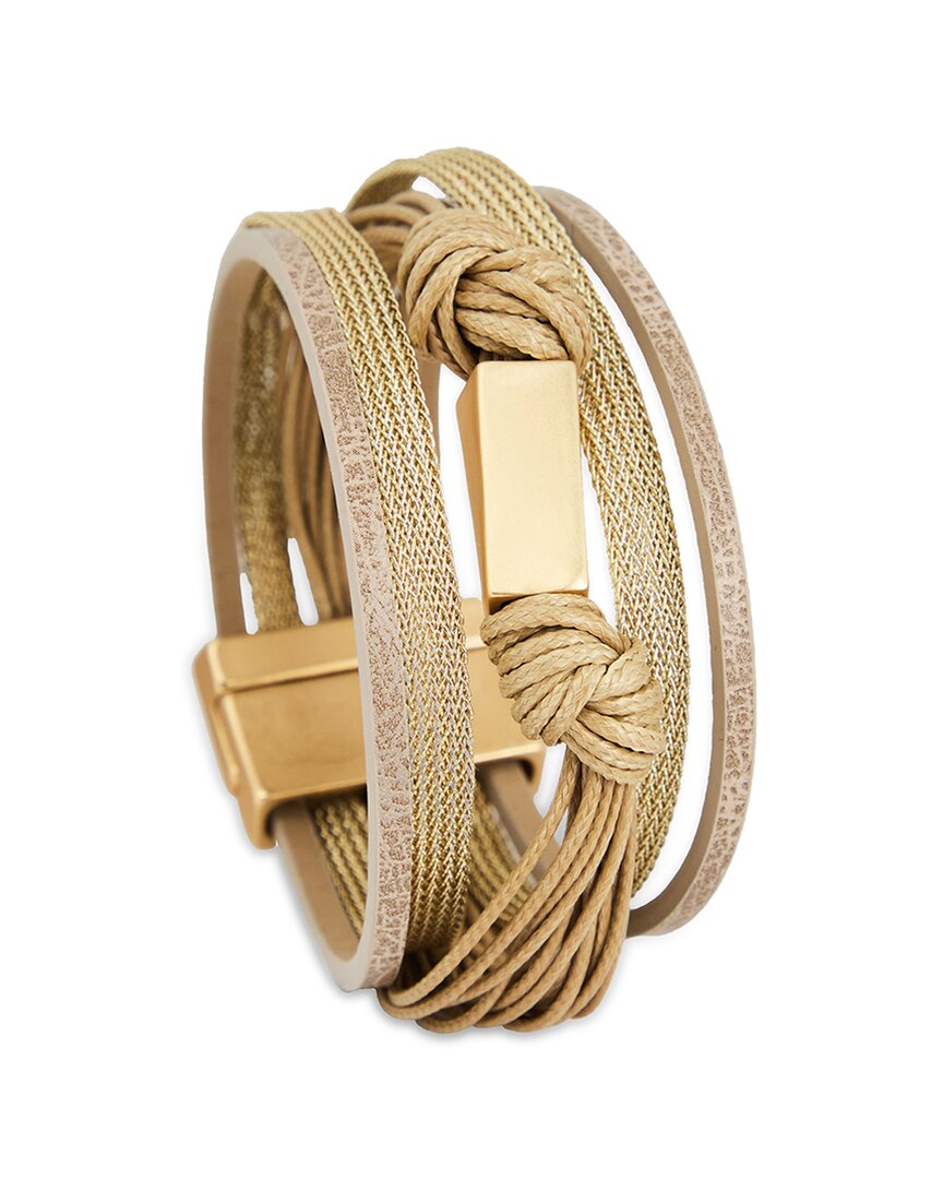 Saachi Khaki Cord Leather Bracelet In Gold