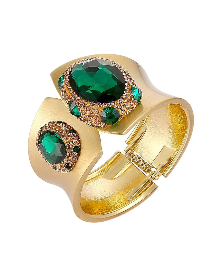 Liv Oliver 18k Plated 32.00 Ct. Tw. Green Quartz Cz Statement Cuff Bracelet In Gold