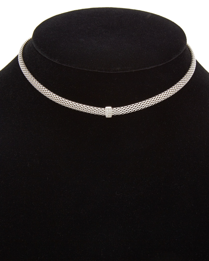 Meshmerise 18k Over Sterling Silver Diamond Choker Mesh Necklace In Metallic