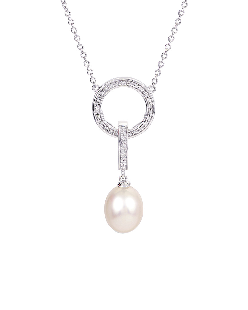 Pearls Imperial Silver 0.10 Ct. Tw. Diamond & 10-11mm Pearl Pendant Necklace