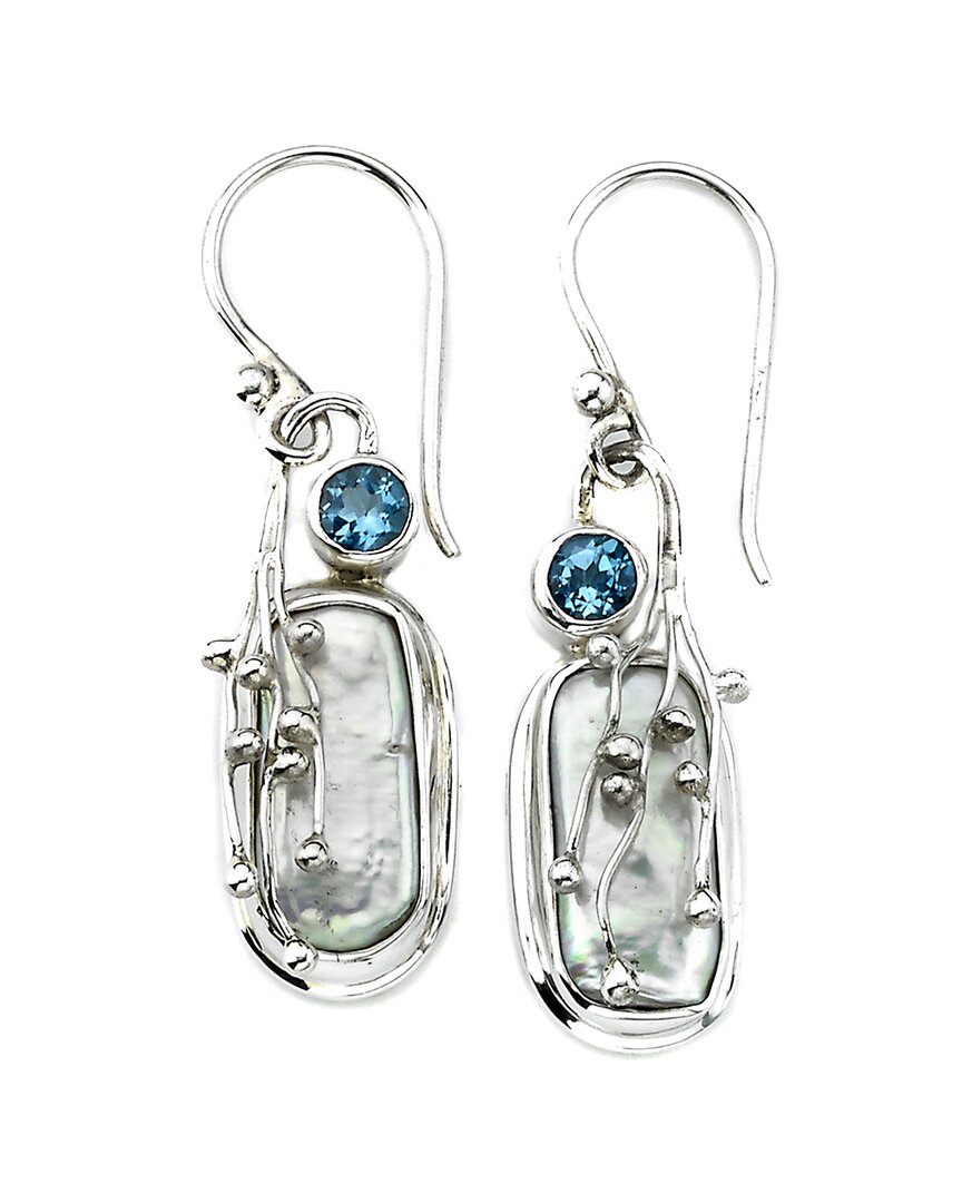 Samuel B. Fine Jewelry Silver Blue Topaz & Pearl Earrings