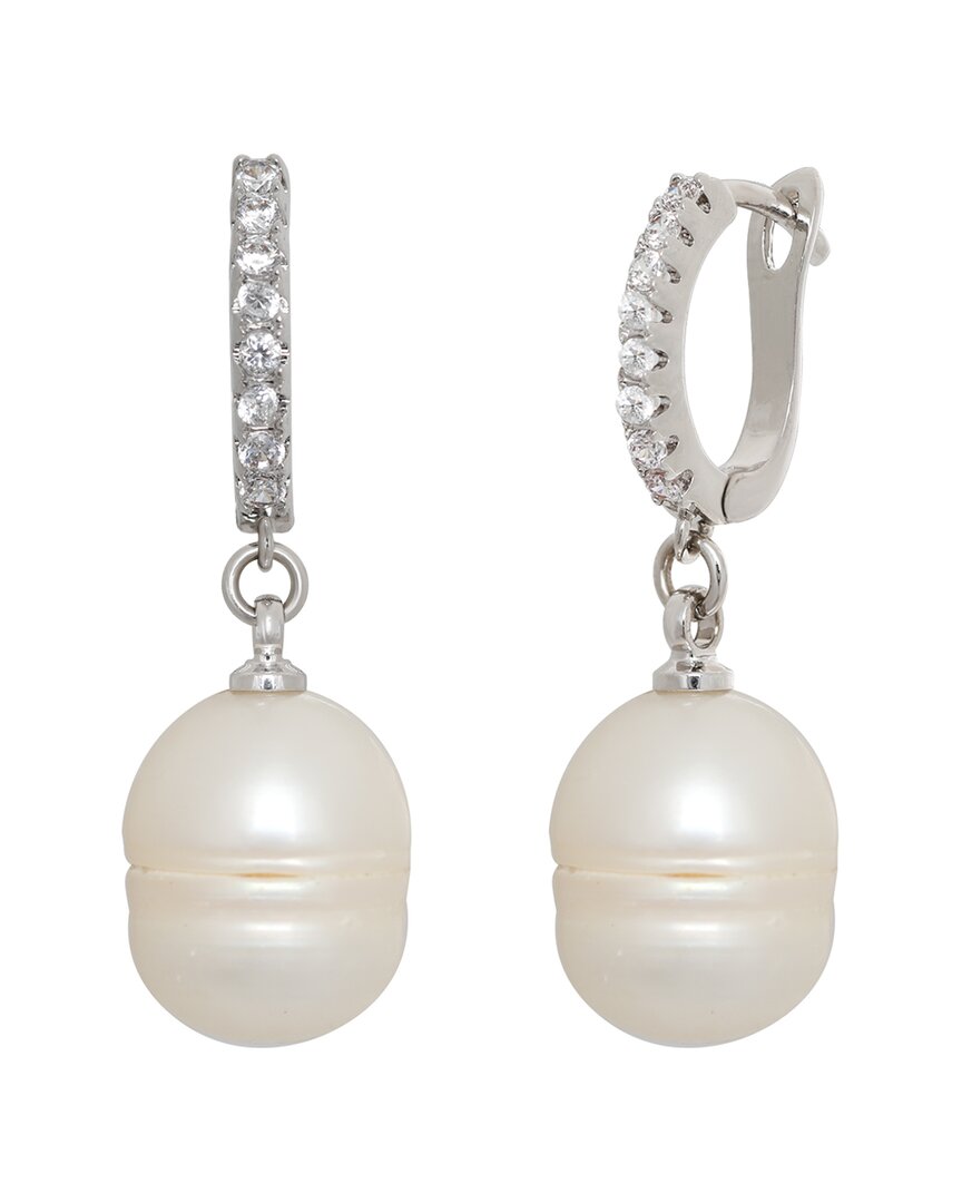 Jankuo Plated 10-11mm Pearl Cz Drop Earrings In Silver
