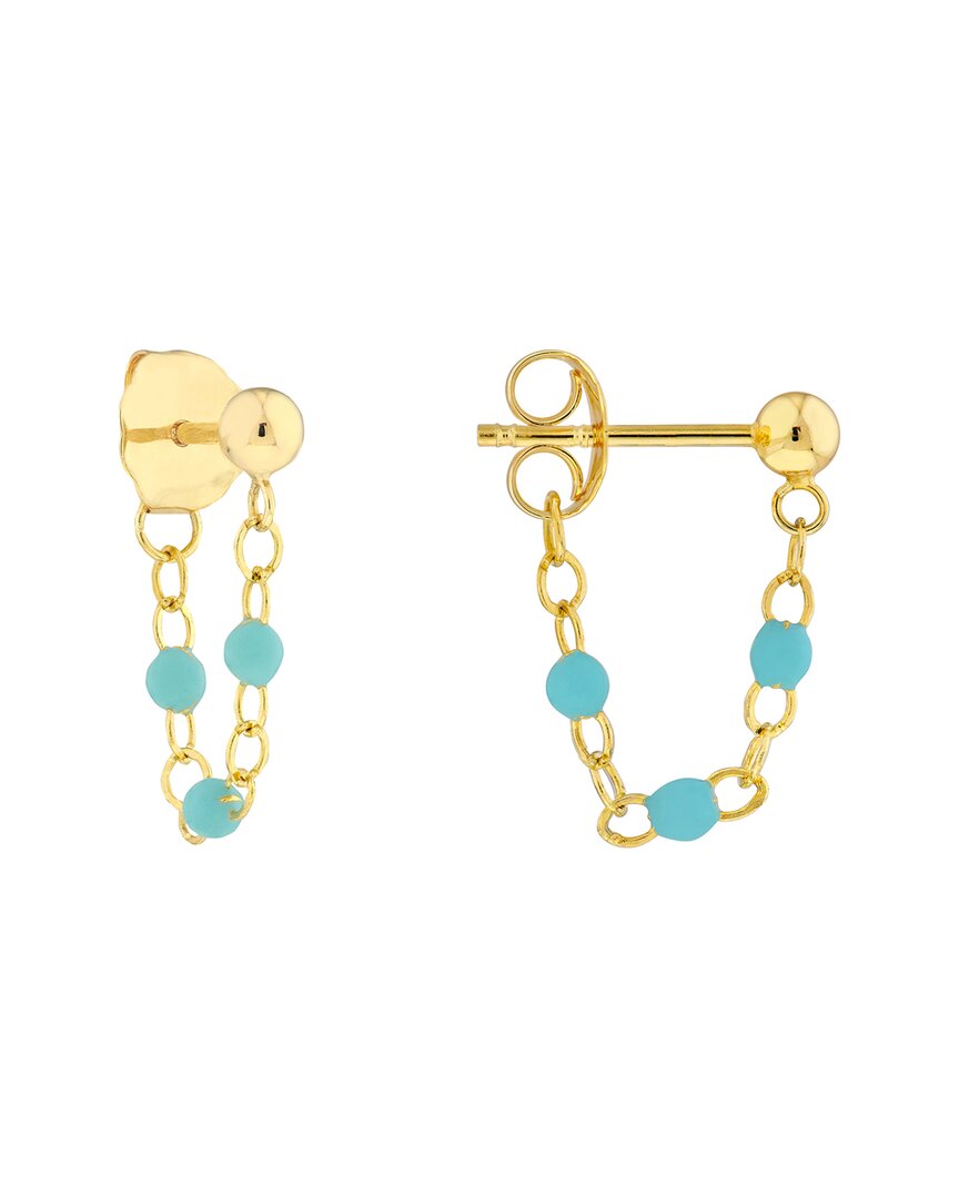 Hawley St 3 Beads Turq Enamel Front To Back Earrings In Gold