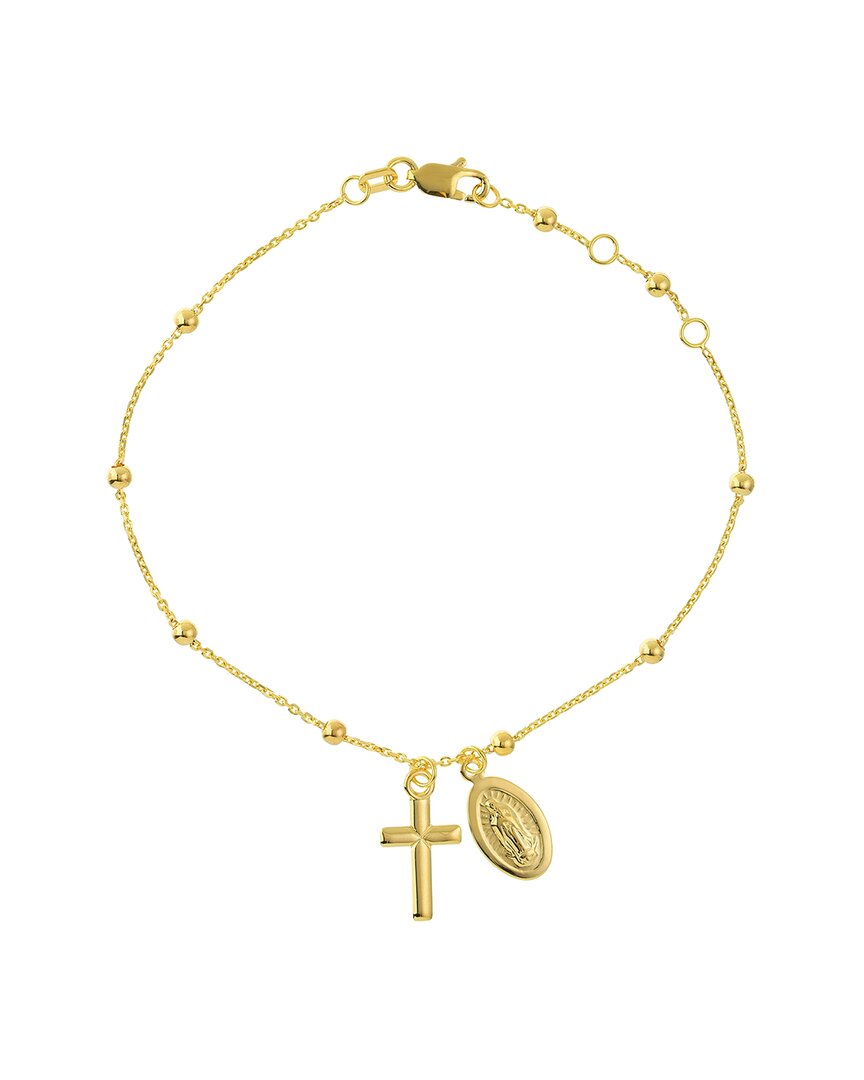 Hawley St Adjustable Virgin Mary & Cross Beaded Bracelet In Gold
