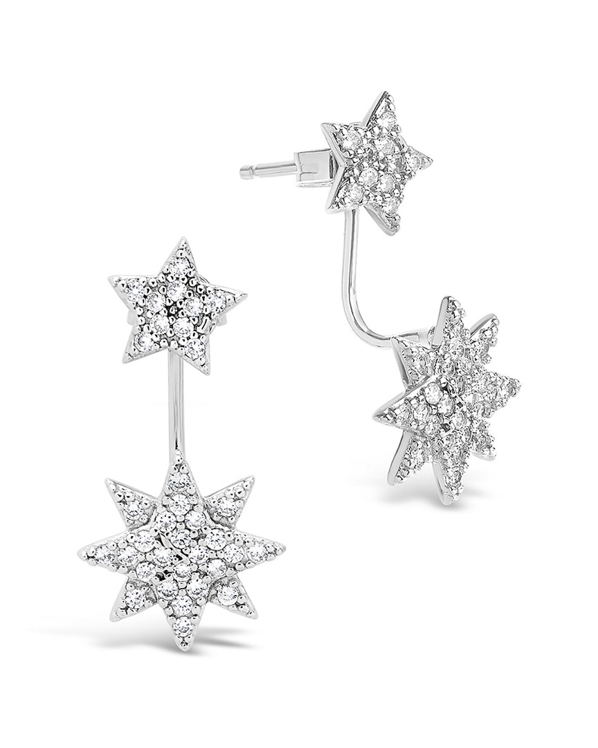 STERLING FOREVER STERLING FOREVER RHODIUM PLATED CZ BURST JACKET EARRINGS
