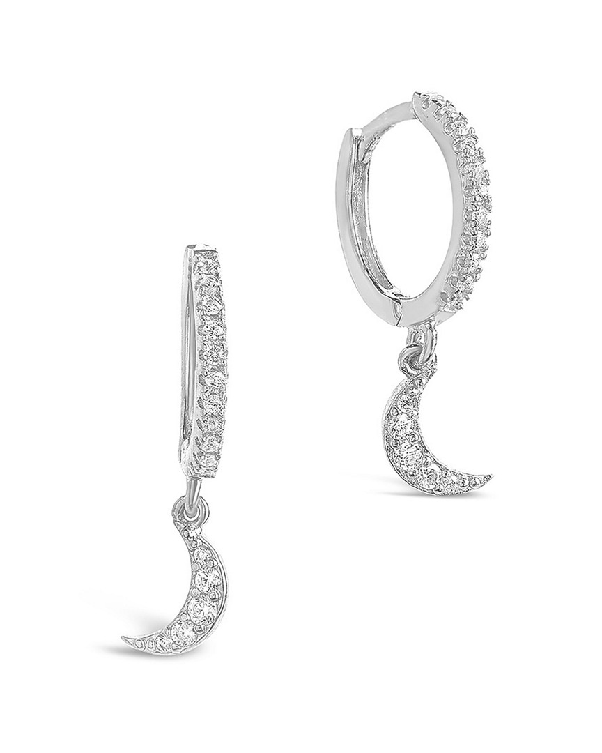 Sterling Forever Silver Cz Crescent Micro Hoops