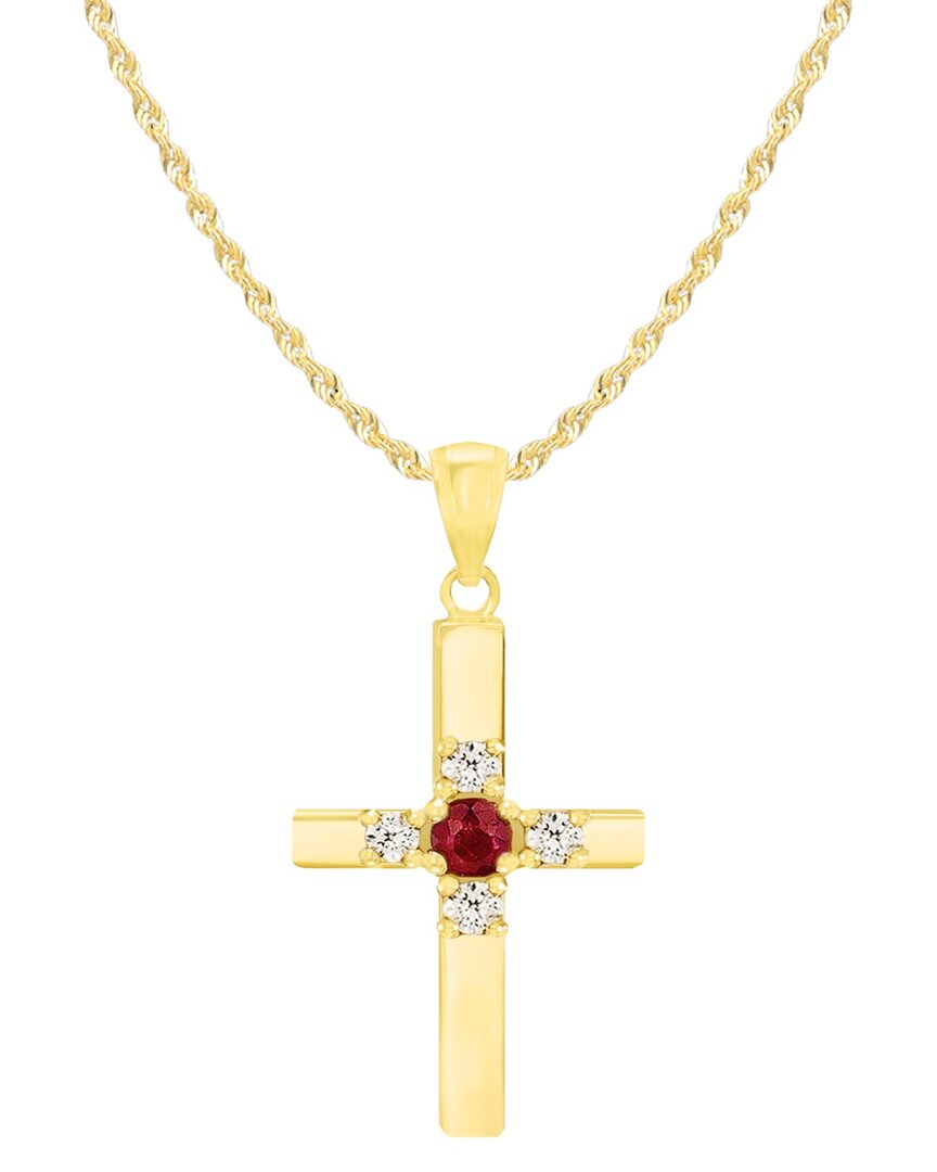 Savvy Cie 14k Over Silver Ruby Cross Pendant Necklace