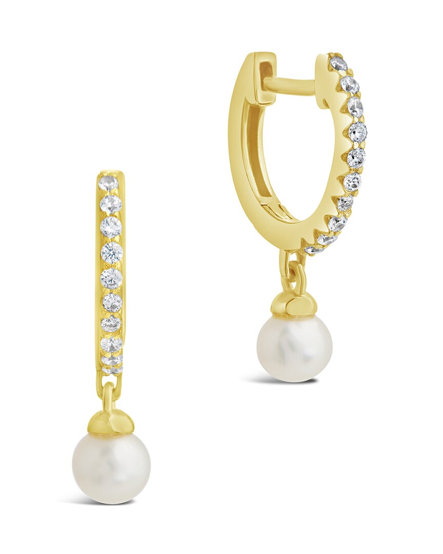 Sterling Forever 14k Over Silver 4-4.5mm Pearl Cz Maggie Hoops