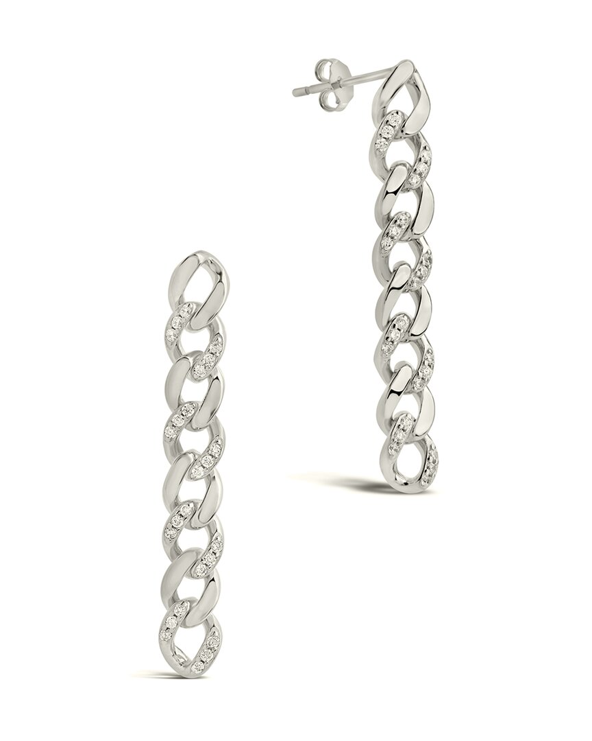 Sterling Forever Rhodium Plated Cz Cuban Chain Link Drop Earrings