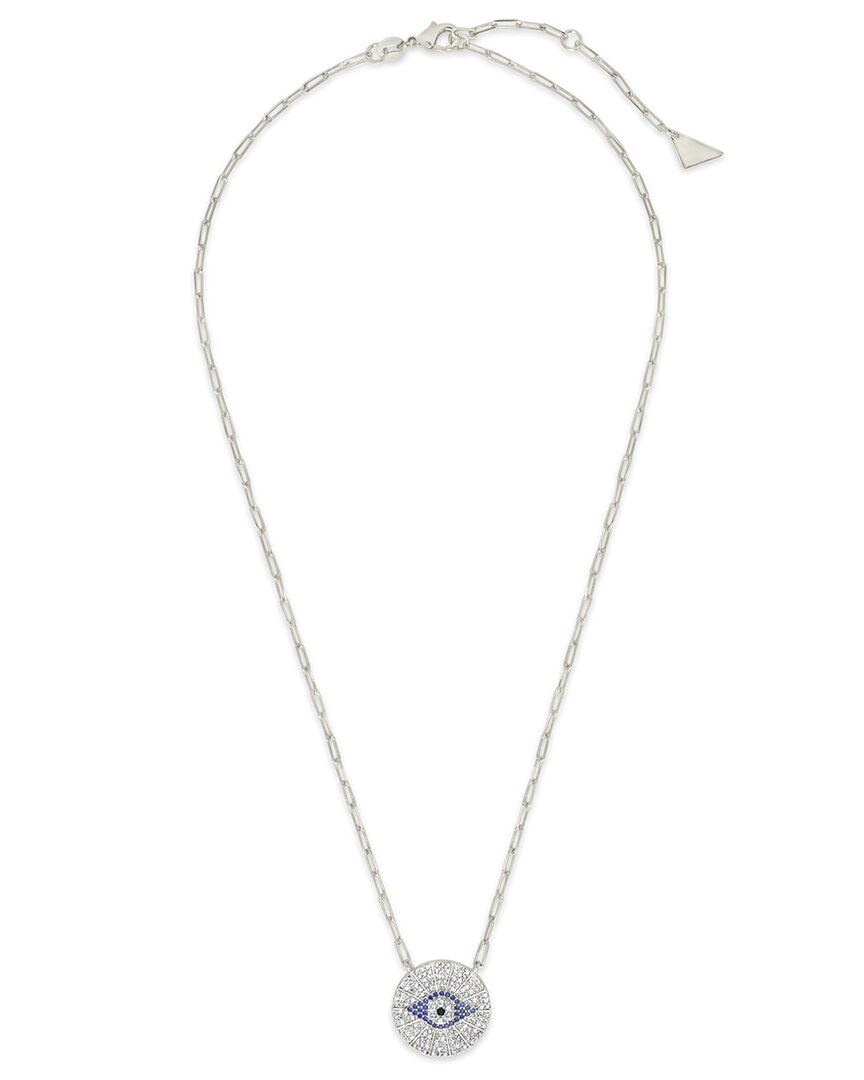 Sterling Forever Cubic Zirconia Evil Eye Disc Pendant Necklace