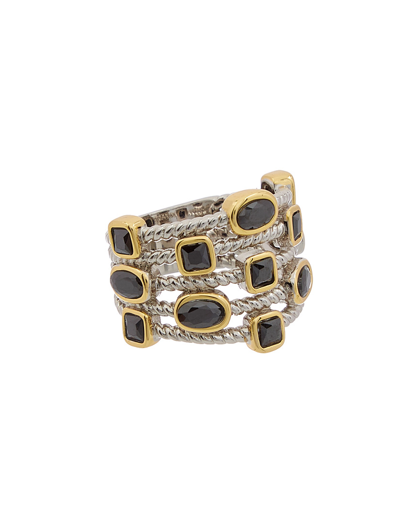 Image of Juvell K Two-Tone Plated Black Topaz Twisted Cable Multi Row Ring