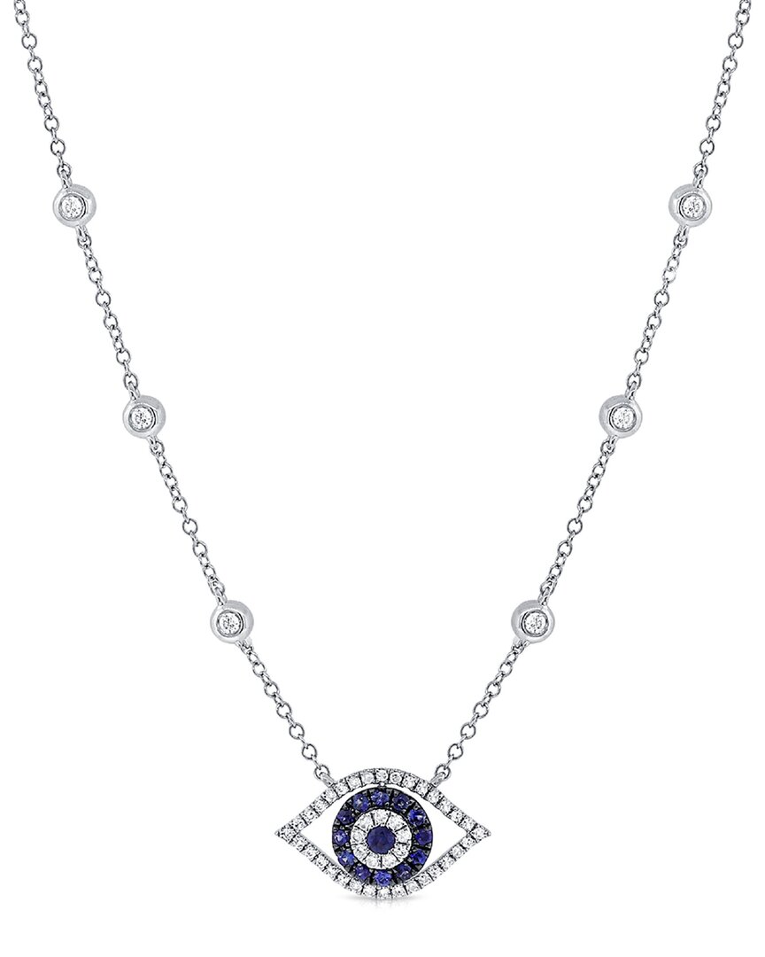 Sabrina Designs 14k 0.39 Ct. Tw. Diamond & Sapphire Layered Evil Eye Necklace In Silver