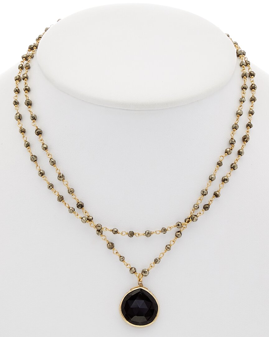 Rachel Reinhardt 14k Over Silver Onyx & Pyrite Necklace In Gold