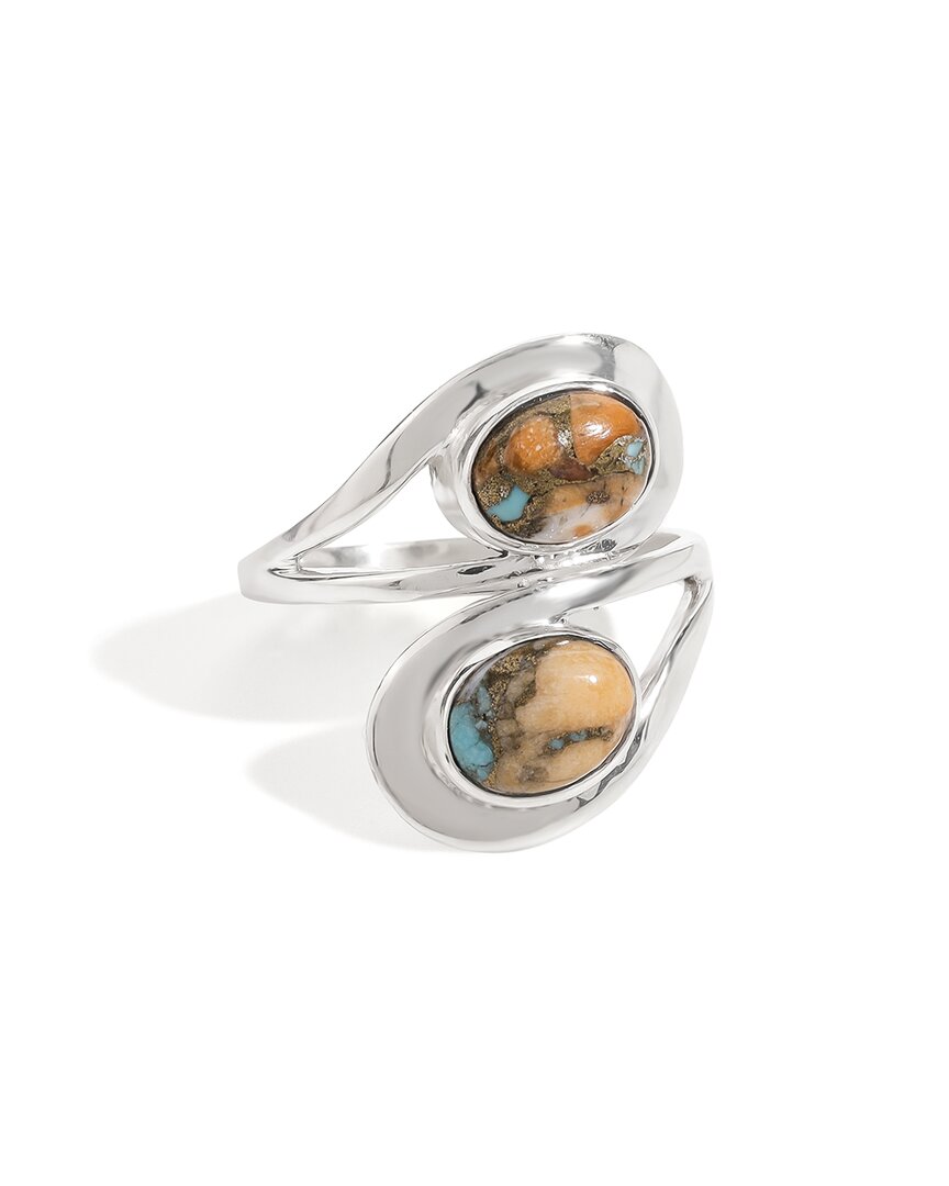 Tiramisu Silver 2.00 Ct. Tw. Oyster Copper Turquoise Bypass Ring In Silver