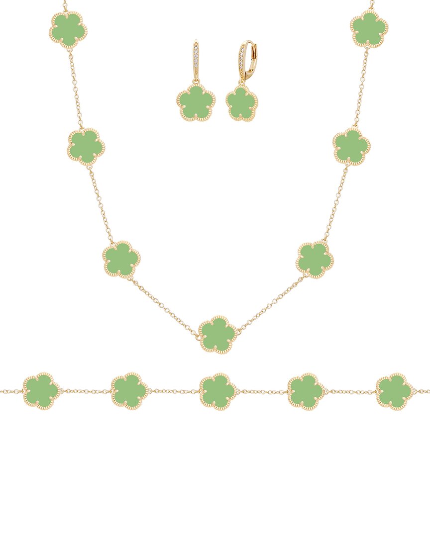 Jankuo Flower 14k Plated Cz Earrings In Green