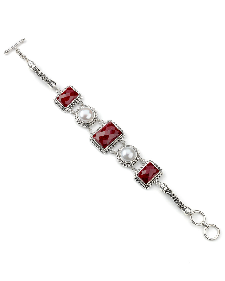 Samuel B. Silver Mabe Pearl & 46.92 Ct. Tw. Ruby Toggle Bracelet