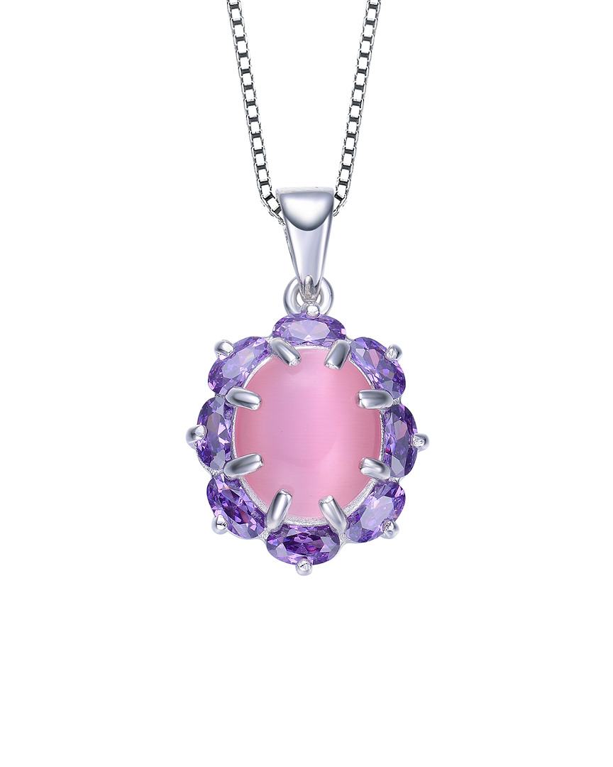 Genevive Silver Cz Necklace In Pink