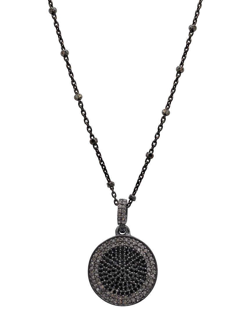 Adornia Fine Jewelry Silver 0.60 Ct. Tw. Diamond & Black Spinel Disc Pendant Necklace