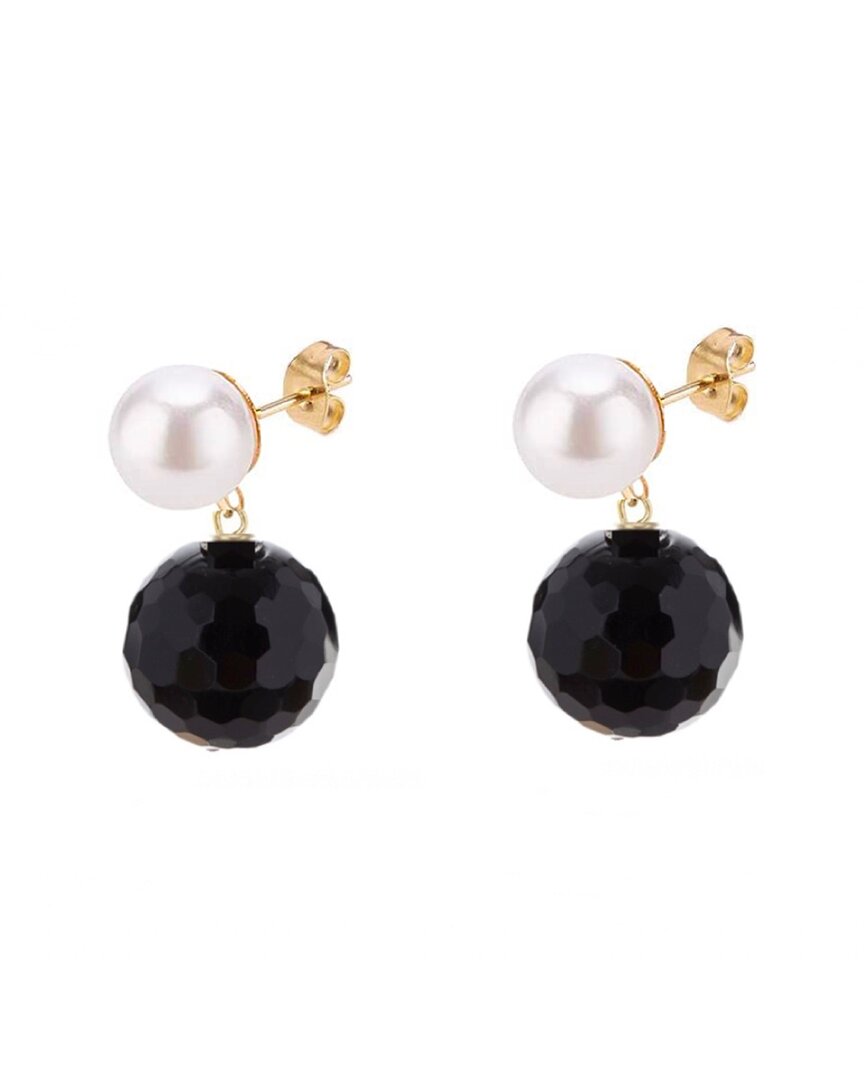 Liv Oliver 18k Plated 24.75 Ct. Tw. Onyx 6mm Earrings In Black