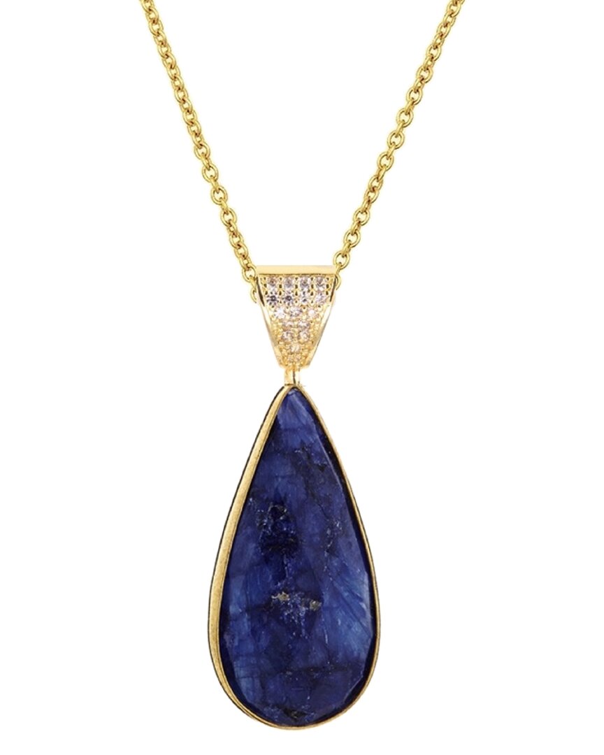 Liv Oliver Silver 35.00 Ct. Tw. Sapphire Cz Necklace In Blue