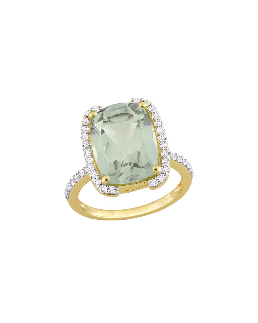 Rina Limor Gold Over Silver Silver 6.87 Ct. Tw. Green Quartz & White Topaz Semi-halo Ring