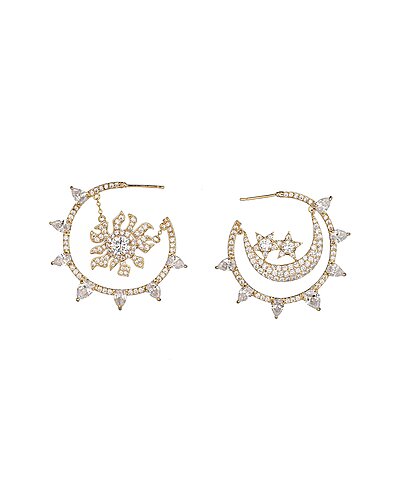 Rue La La - Eye Candy LA - CZ Noah Sun and Moon Loop Earrings