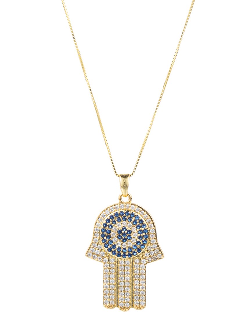 Eye Candy La Silver Cz Blue Hamsa Pendant Necklace