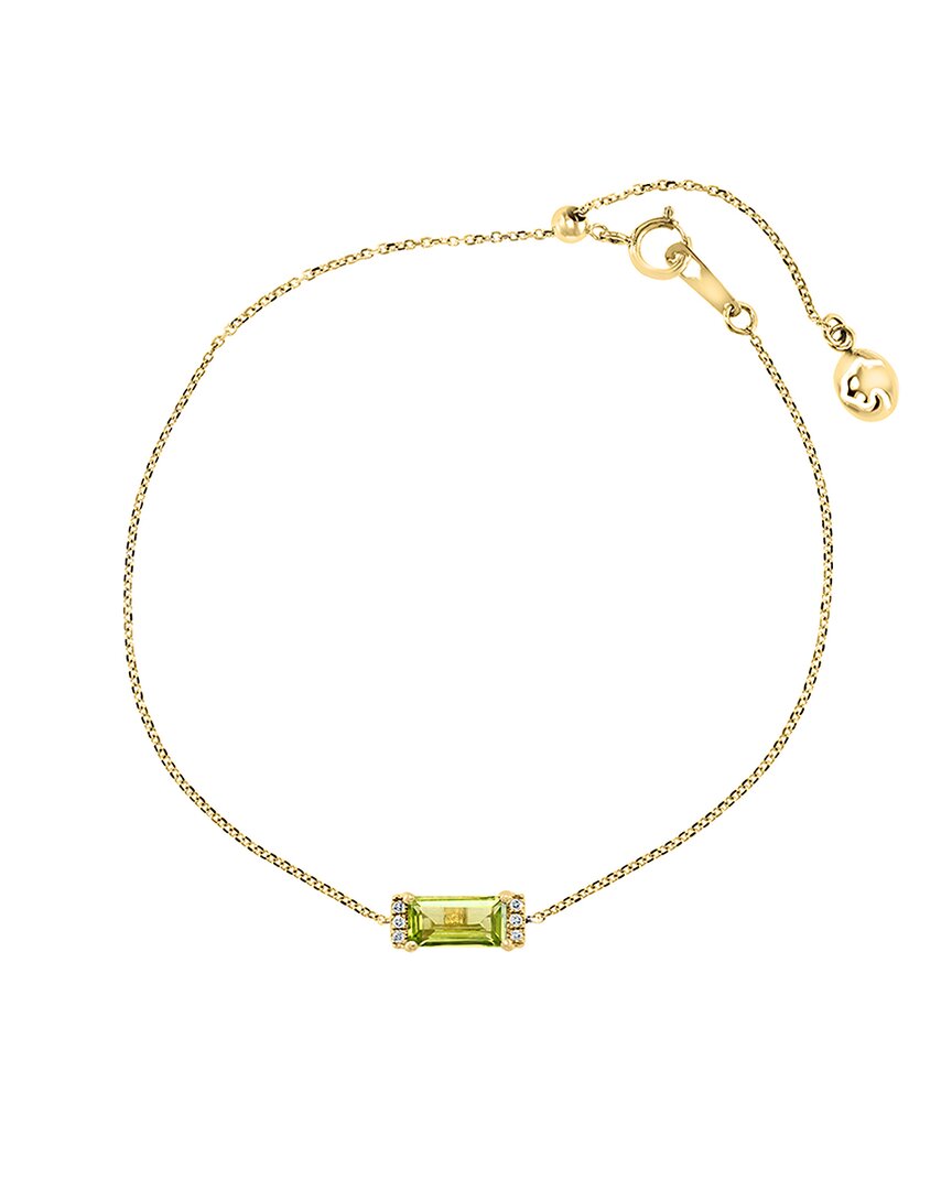 Effy Fine Jewelry Dnu  14k 0.82 Ct. Tw. Diamond & Peridot Bolo Bracelet In Gold