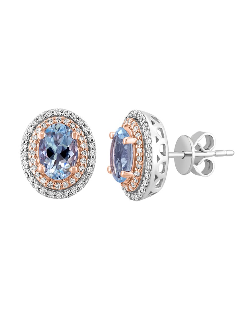 Effy Fine Jewelry 14k Rose Gold 1.80 Ct. Tw. Diamond & Aquamarine Earrings