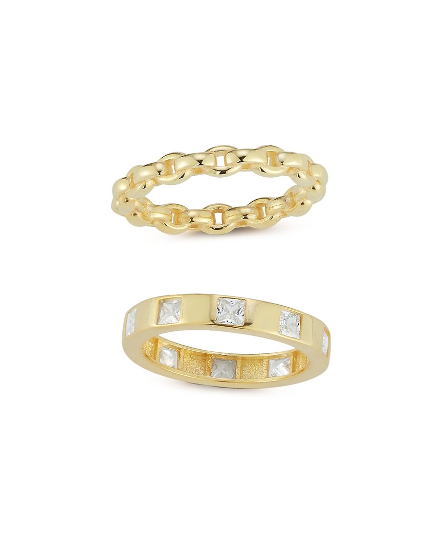 Chloe & Madison Chloe And Madison 14k Gold Plate Cubic Zirconia Set Of 2 Rings