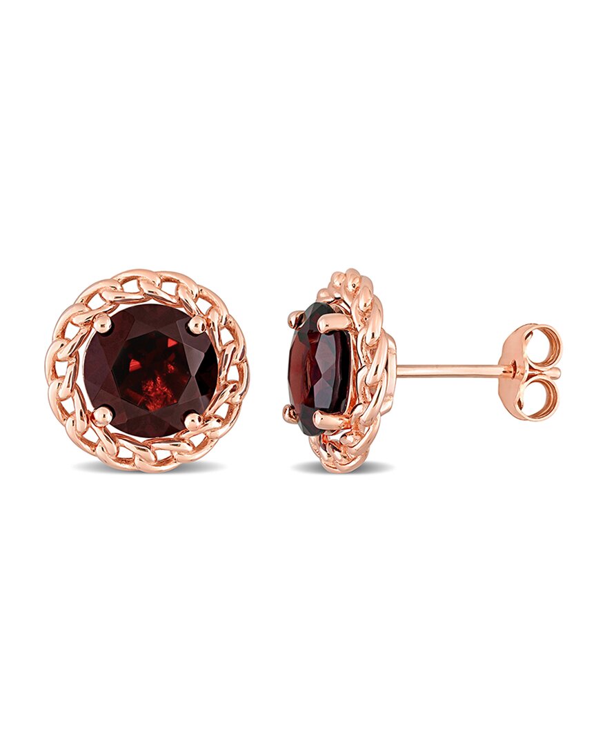 Rina Limor Plated 4.00 Ct. Tw. Garnet Halo Earrings In Gold