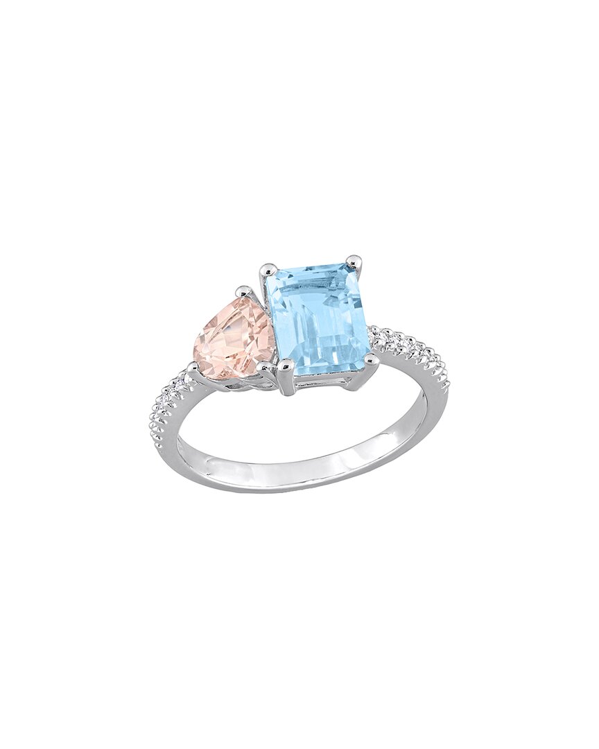 Rina Limor Toi & Moi Silver 2.75 Ct. Tw. Diamond & Morganite & Sky Blue Topaz Ring