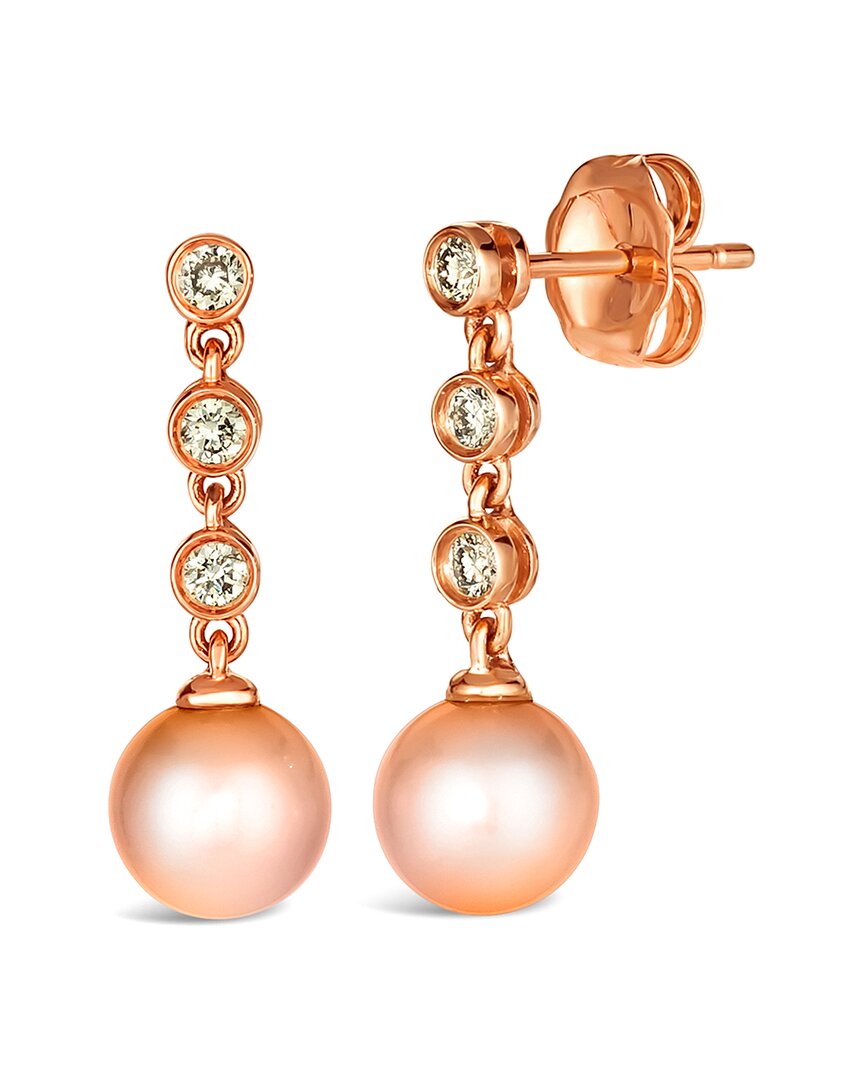Le Vian ® Strawberry Pearls® 14k Rose Gold 0.15 Ct. Tw. Diamond & 6-7mm Pearl Dangle Earrings In Pink